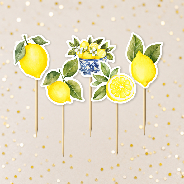 Kit Toppers de Doce com 50 Apliques + 50 Palitos Limão Siciliano – Decoração Festa