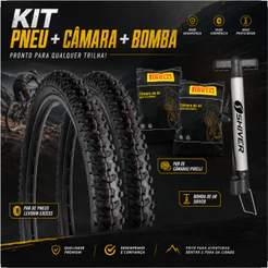 PAR Pneu bicicleta Levorin Excess aro 20 x 1.75 Cravudo Infantil mtb + PAR Camara PIRELLI + bomba