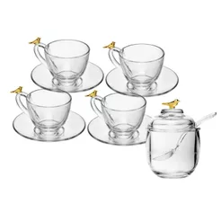Conjunto 4 Xícaras de Chá 180ml com Pires e açucareiro Golden Bird Cristal Ecológico - Wolff