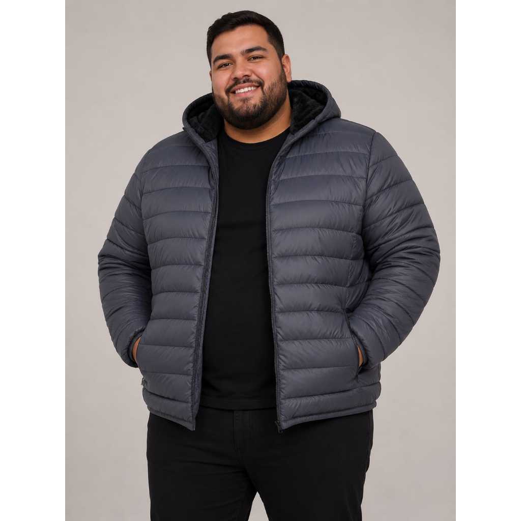 Jaqueta Bobojaco Masculina Plus Size Forrada com Pelinho e Capuz Removivel — imagem 2 de 2