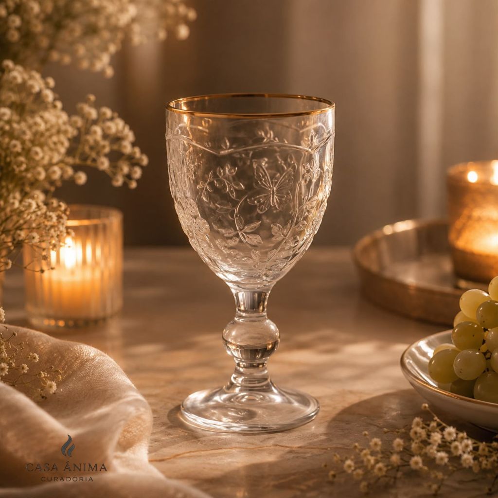 Jogo 6 Taças de Cristal Ecológico Borboleta New Butterfly com Fio de Ouro Taças de Vidro