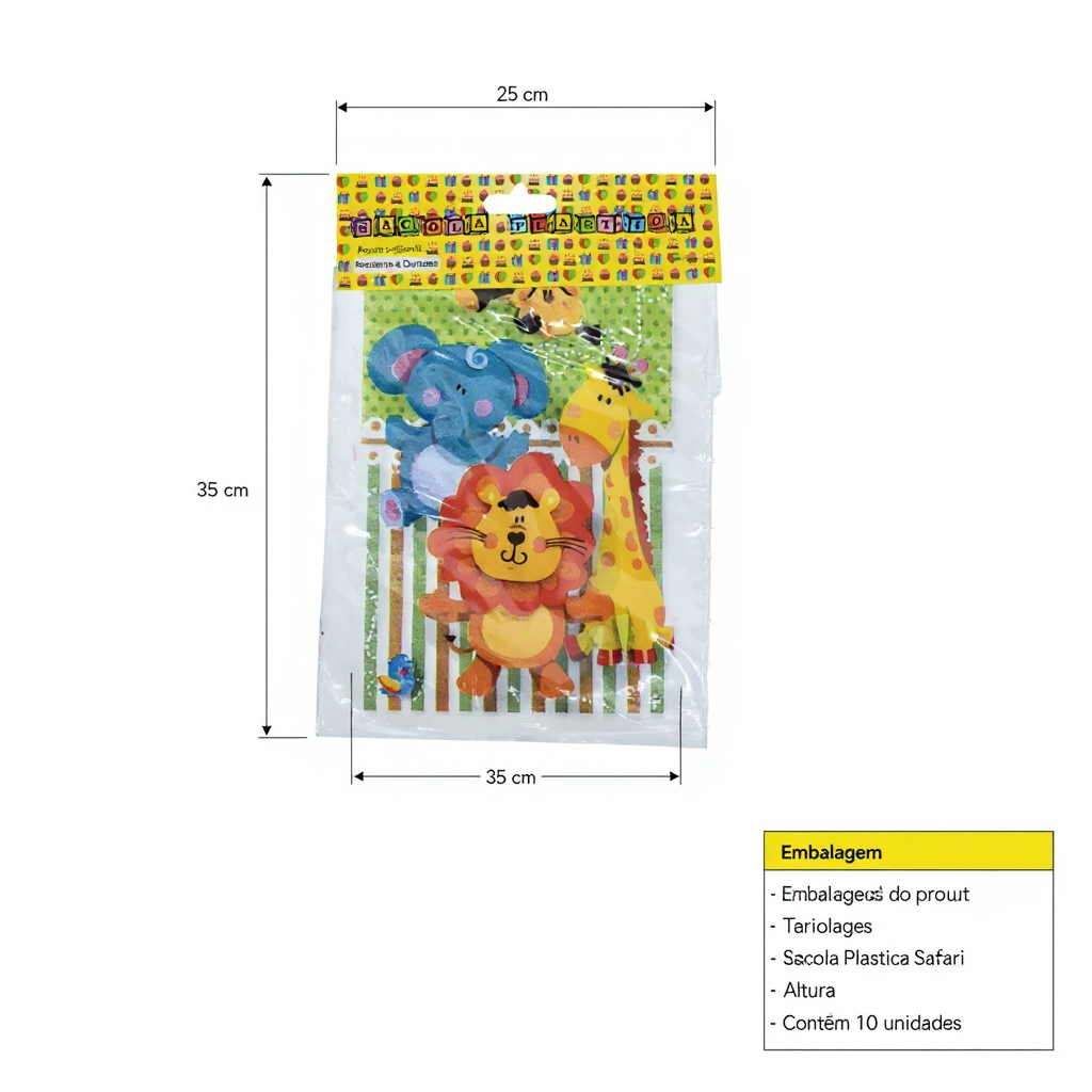 Sacolinha Plástica Surpresa Safari Festa Infantil Aniversário Lembrancinha Kit Doces Animais