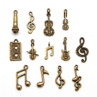 Kit 13 Pingentes Musicais Metal Ouro Envelhecido - Guitarra, Notas, Instrumentos e Acessórios musicais