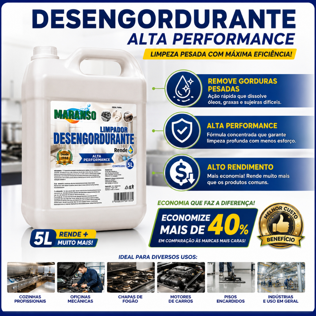 Desengordurante Limpa Gordura Industrial Concentrado 5L Remove Graxa Óleo Gordura Cozinha Oficina Piso Motor — imagem 2 de 2