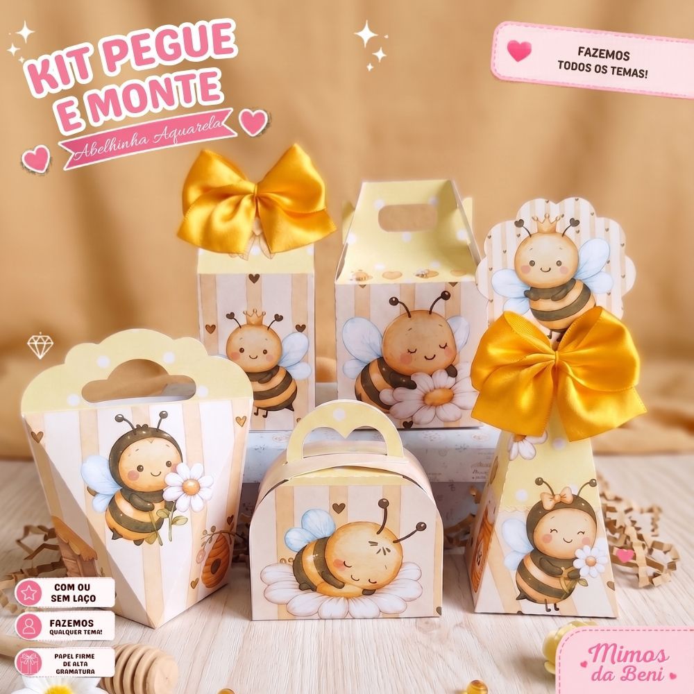 Kit Caixinhas Abelhinhas Pegue e Monte Lembrancinhas Festa Infantil Fazemos Todos os Temas