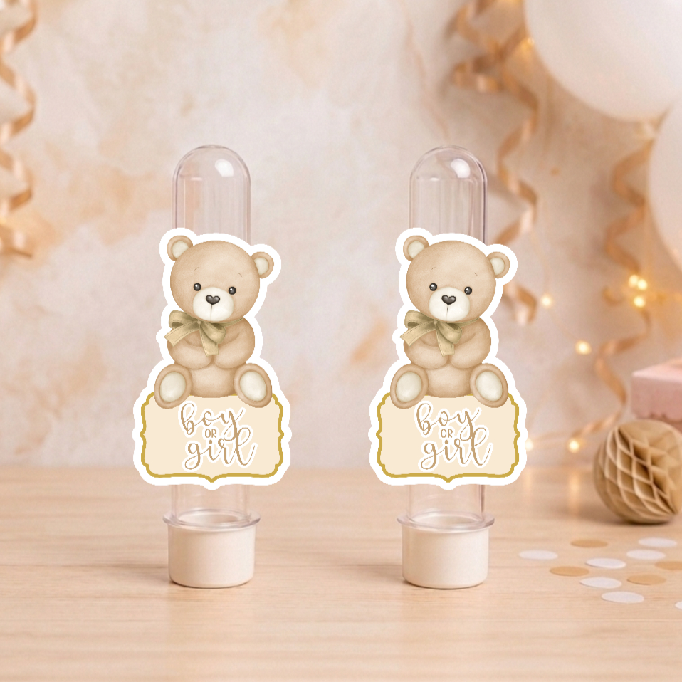 Aplique para Tubete Chá Bebê Neutro Bege | personalizado | festa | lembrancinha | kit | revelação