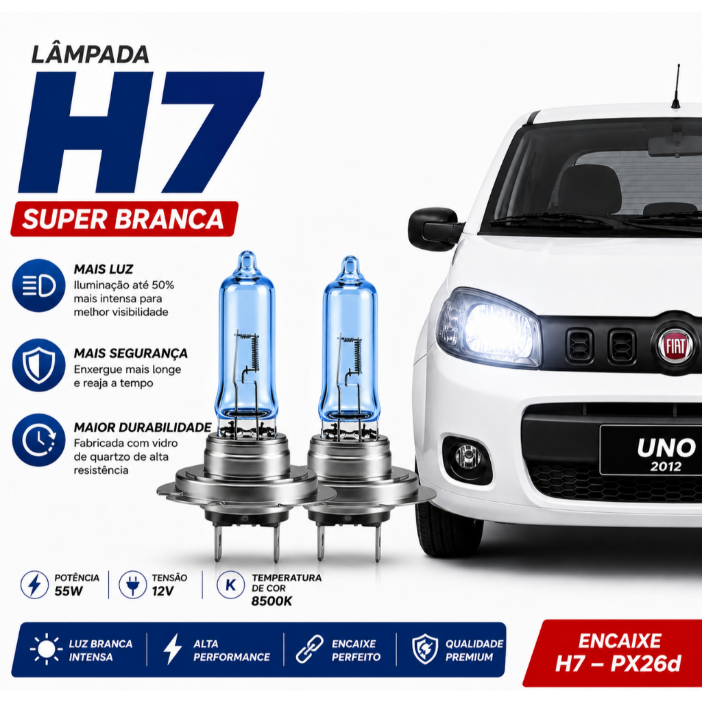Par Lampada Farol H7 Super Branca 12v 55w PROMOÇÃO SHOPEE