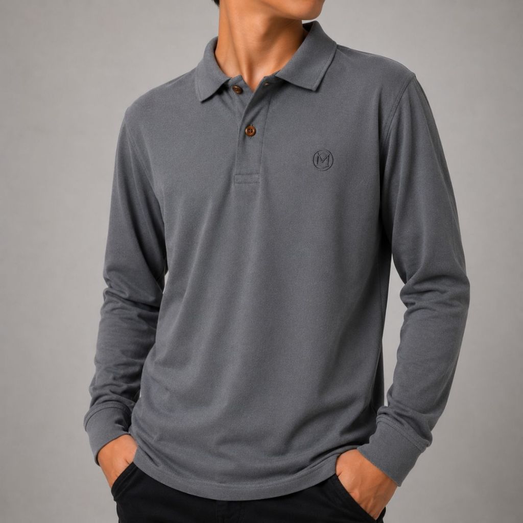 Camisa camiseta polo manga longa para menino masculina algodão