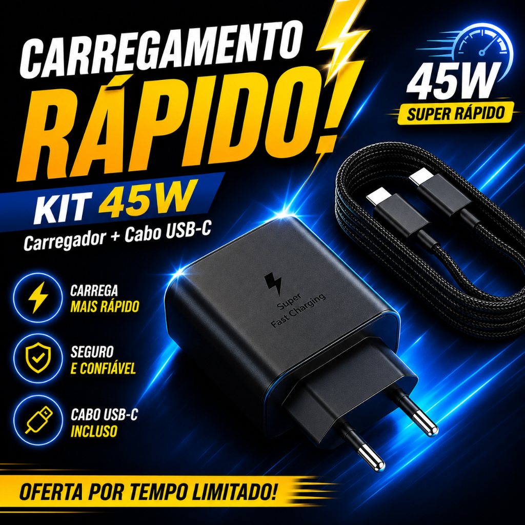 Carregador 45w Tipo C Turbo ORIGINALPara Galaxy A50 A52S A54 A70 A72 S20 Fe S21+ S22 S23 Ultra S24 Envio Imediato