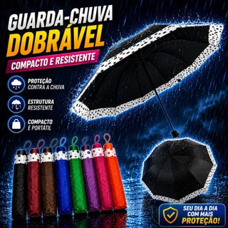 Guarda-Chuva com Acabamento em Borda de Bolinhas | Grande, Dobrável e com 10 Varetas Resi…