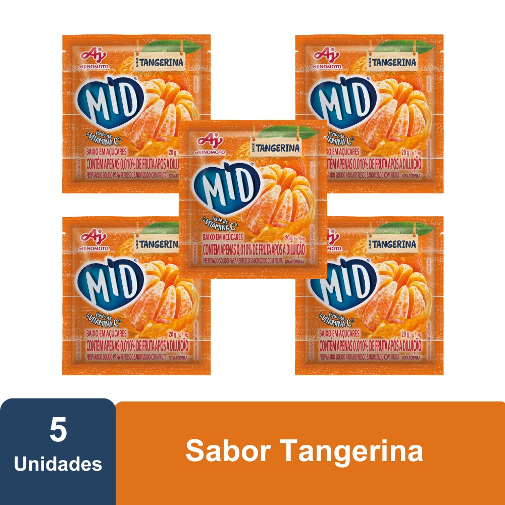 Kit Refresco em Pó MID® Sabor Tangerina Com 5 Unidades de 20g