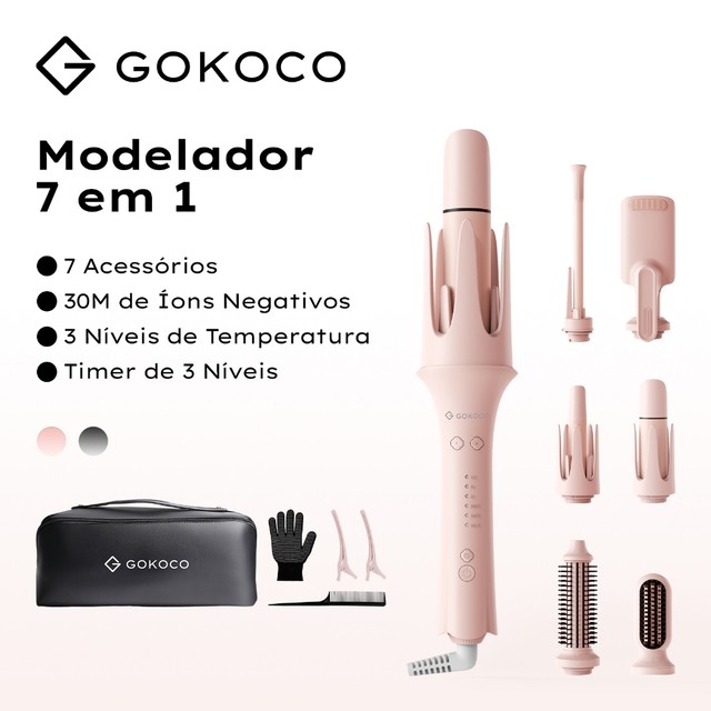 GOKOCO 7 em 1 Modelador de Cachos Multifuncional íons negativos cria diversos estilos de cachos Design bivolt