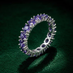 Anel Aparador Russo 4mm Zircônia Lilás Prata 925 Feminino Sofisticado