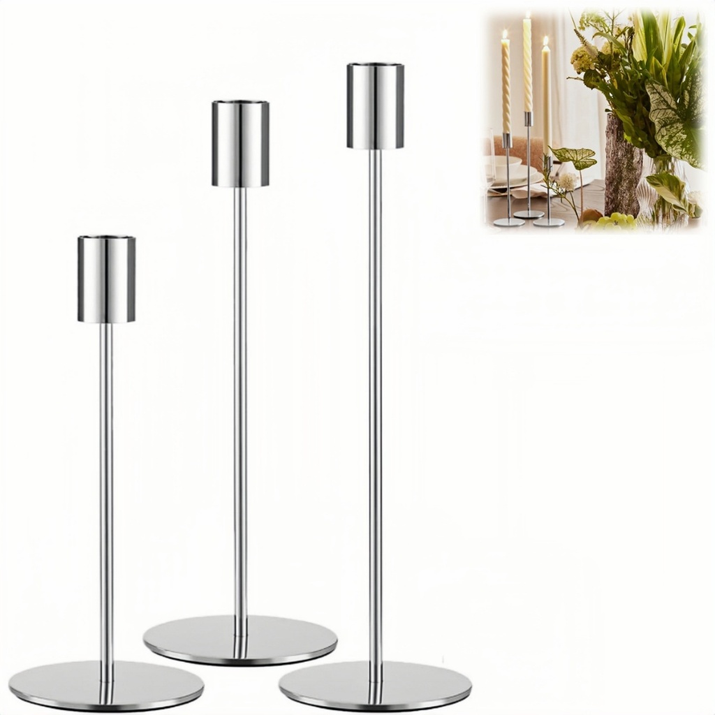 Conjunto de 3 castiçais de metal, castiçais altos, serve para velas de 2,2 cm de espessura e velas de LED