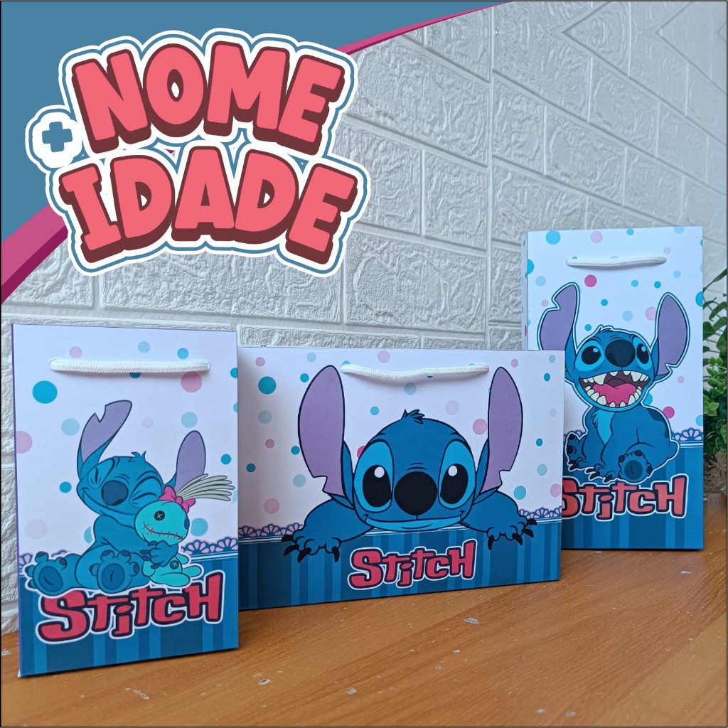 Sacolinhas Personalizadas Stich Bolinhas - PEGUE E MONTE | Festa aniversário lembrancinhas mimos