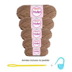 Kit 5 Novelos Fio Lã Mollet 40g Círculo - Cor 794 Caravela - Tricô / Crochê + Agulha 9cm e Marcador Cadeado