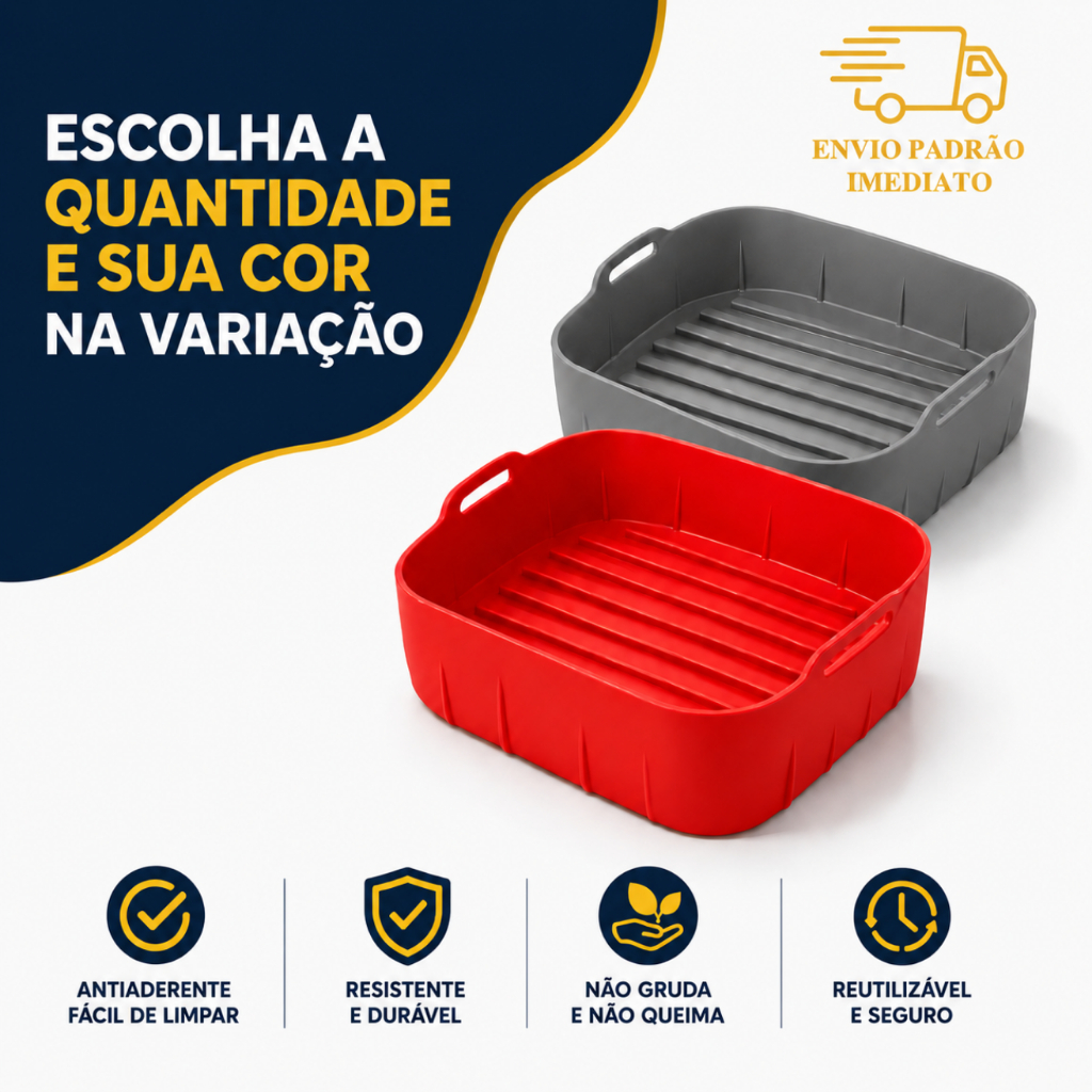 Forma Silicone Airfryer 2,5L a 3,5L Antiaderente Reutilizável Alta Durabilidade Cesto Firme
