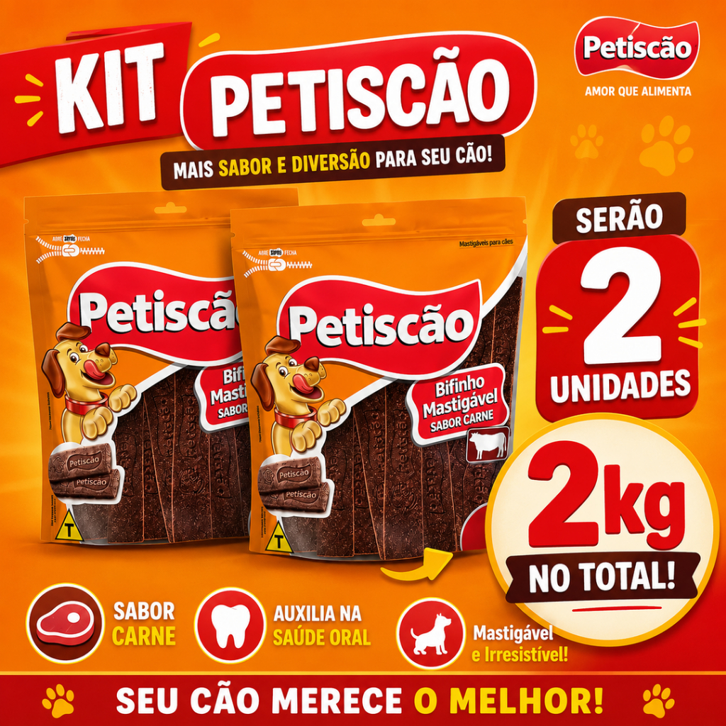 Kit 2 unidade Bifinho Mastigável Petiscão Tablete Para Cães Sabor Carne 1kg