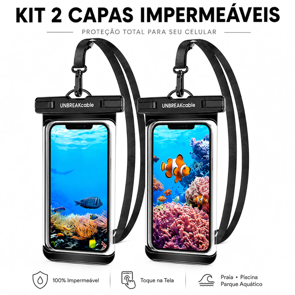 Kit 2 Capas Bolsas Prova Dagua Impermeavel Universal Transparente Celular Protegido — imagem 1