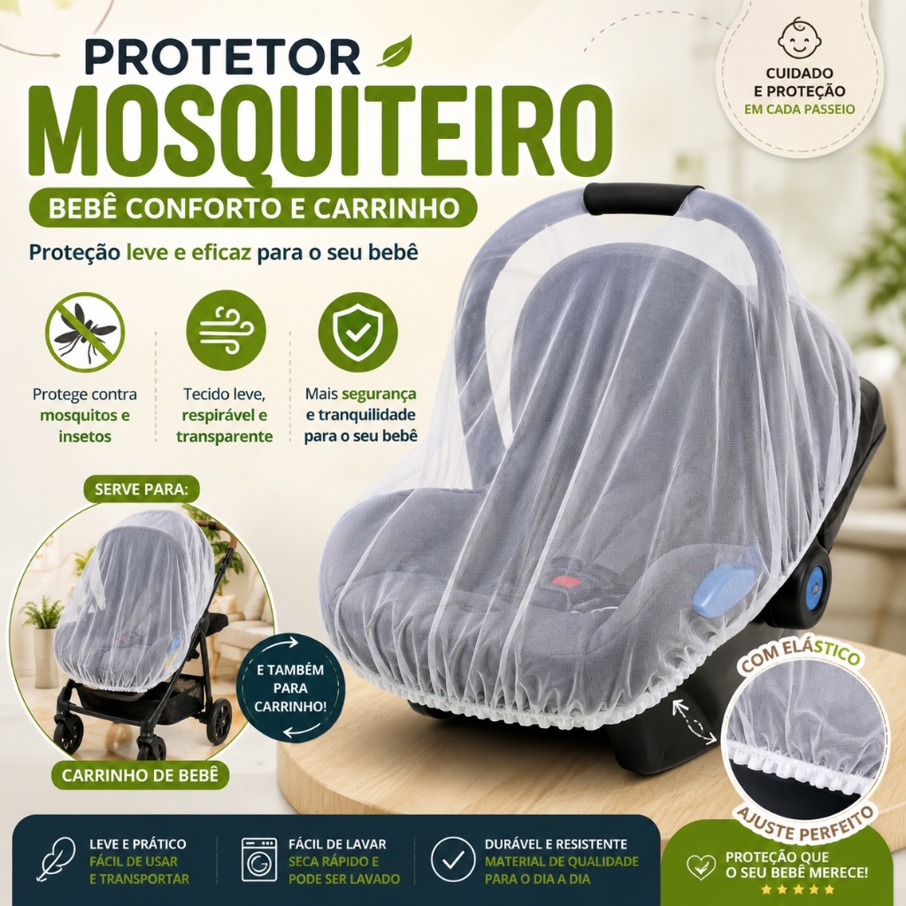 Mosquiteiro Para Bebê Conforto Universal Com Elástico Proteção Contra Mosquitos e Insetos