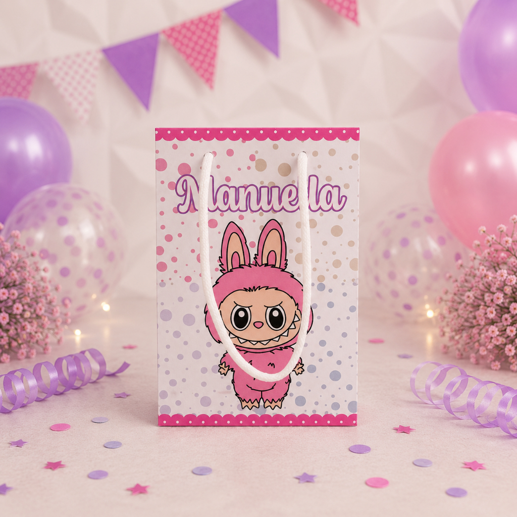 SACOLINHA PERSONALIZADA LABUBU/LABUBU PARA LEMBRANCINHAS/LABUBU PERSONALIZADOS/ANIVERSÁRIO/SACOLINHA LABUBU TAMANHO P