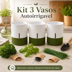 KIT 3 Vasos Autoirrigável para Temperos, Cebolinha, Ervas, Suculentas e Plantas