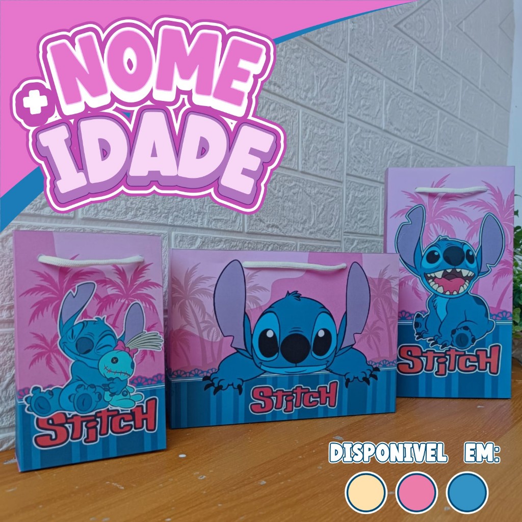 Sacolinhas Personalizadas Stich Havaí PEGUE E MONTE | Festa Aniversário Lembrancinhas Sacola Surpresa