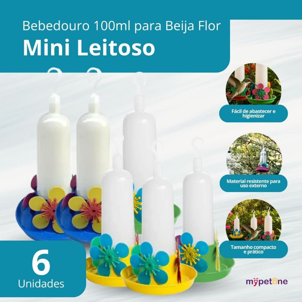 6 Un Bebedouro Beija Flor Mini Passarinho - 100ml Cores Mistas