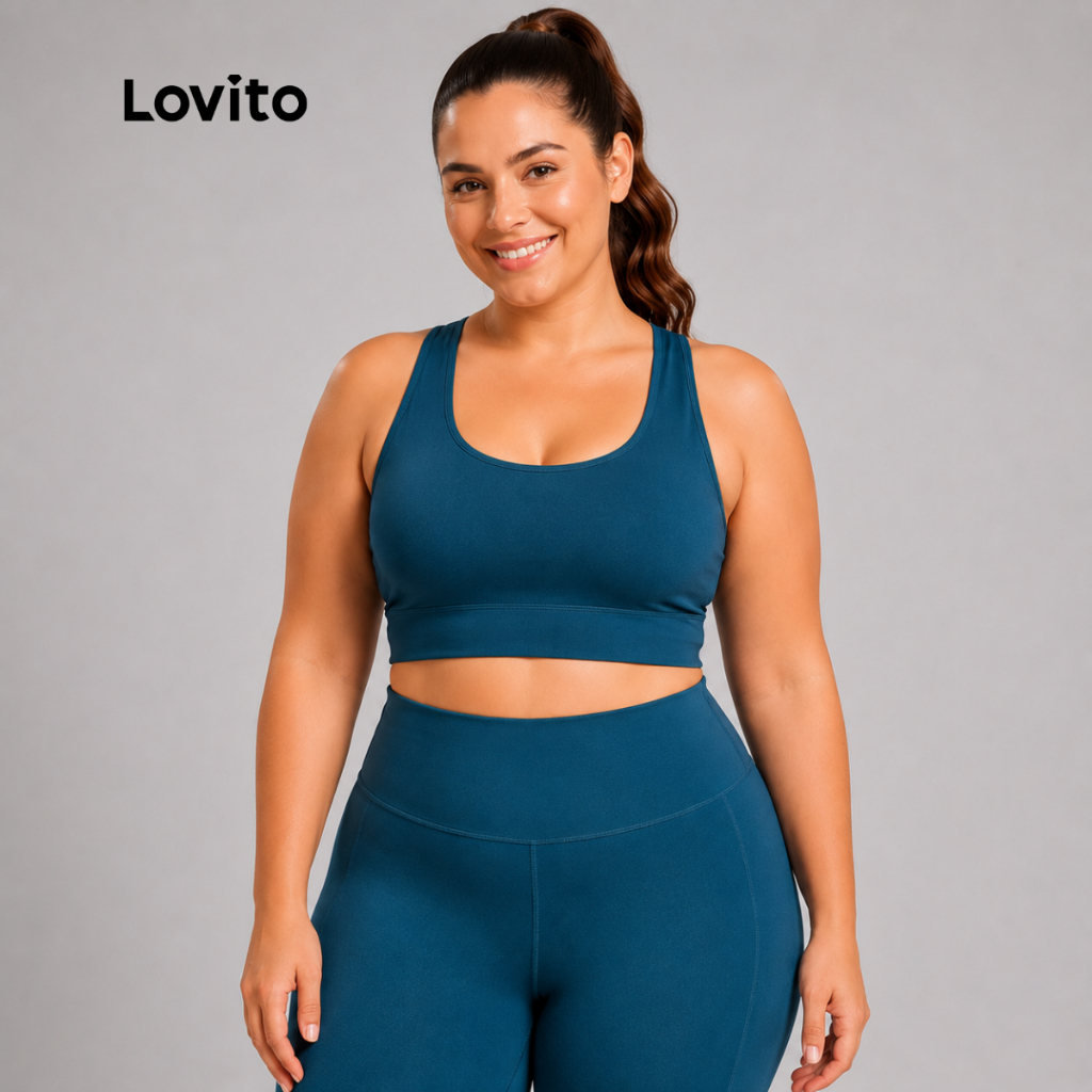 Top Esportivo Lovito Feminino Plus Size Academia Alças Cruzadas Confortável · foto 2