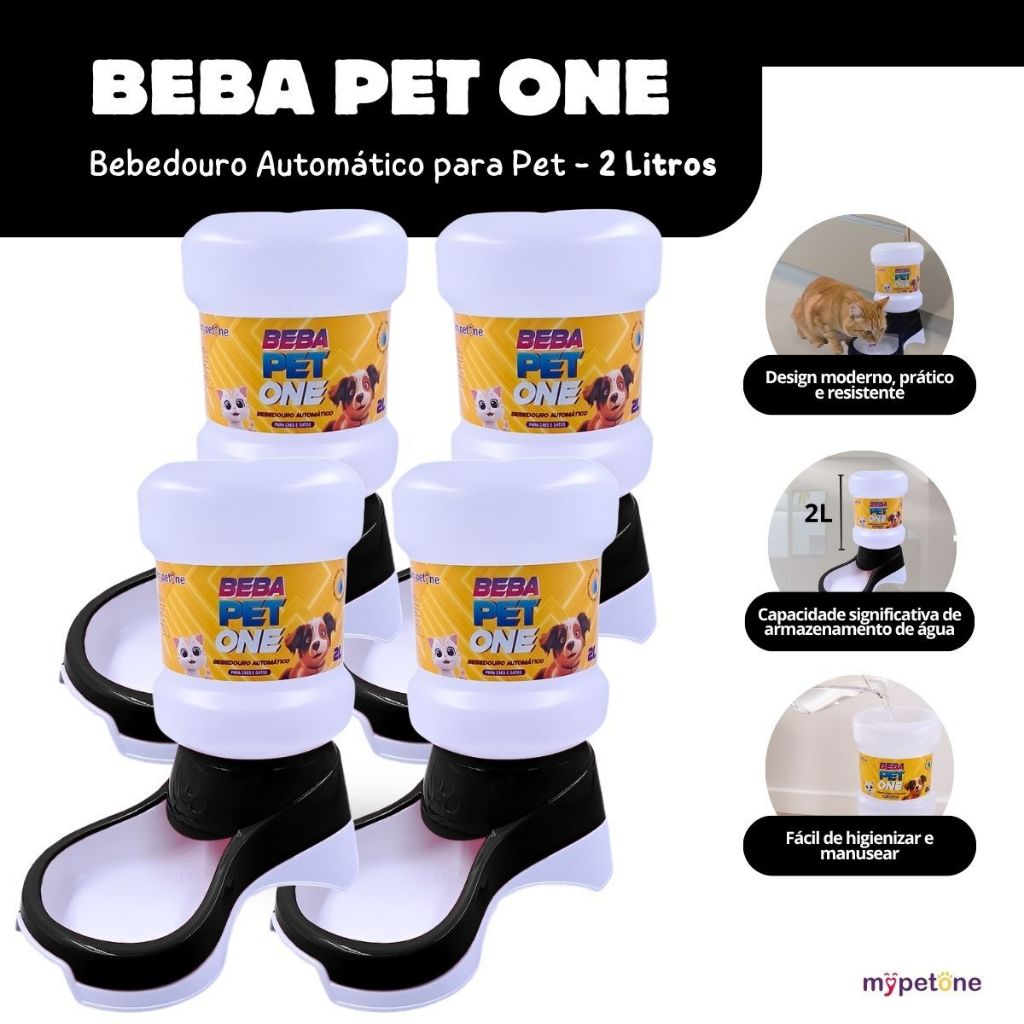 Kit 4 Bebedouro Automático Beba Pet One Preto - Galão 2 Litros