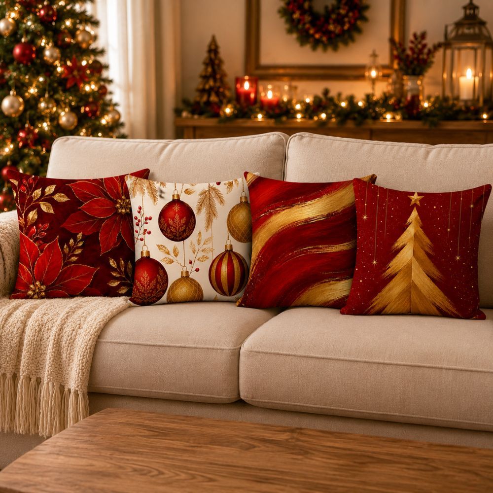 Capas Natalinas Kit com 4 Capas para Almofadas Decorativas 45X45 Decoração Natal