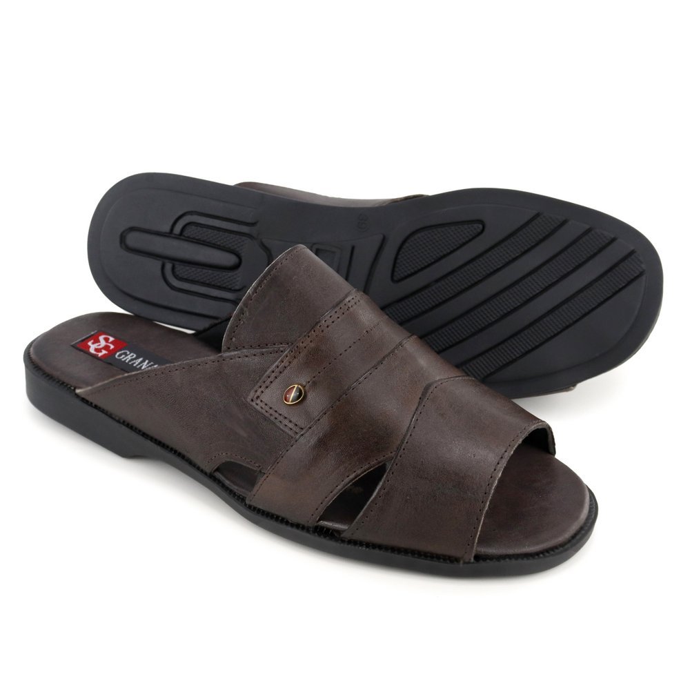 Sandália Masculina em Couro Legítimo, Chinelo Confortável e Elegante