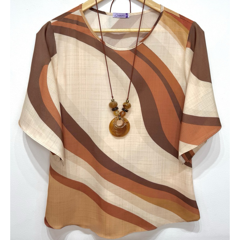 Blusa Tecido Leve Manga Morcego (1) Estampada Soltinha Confortável Plus Size