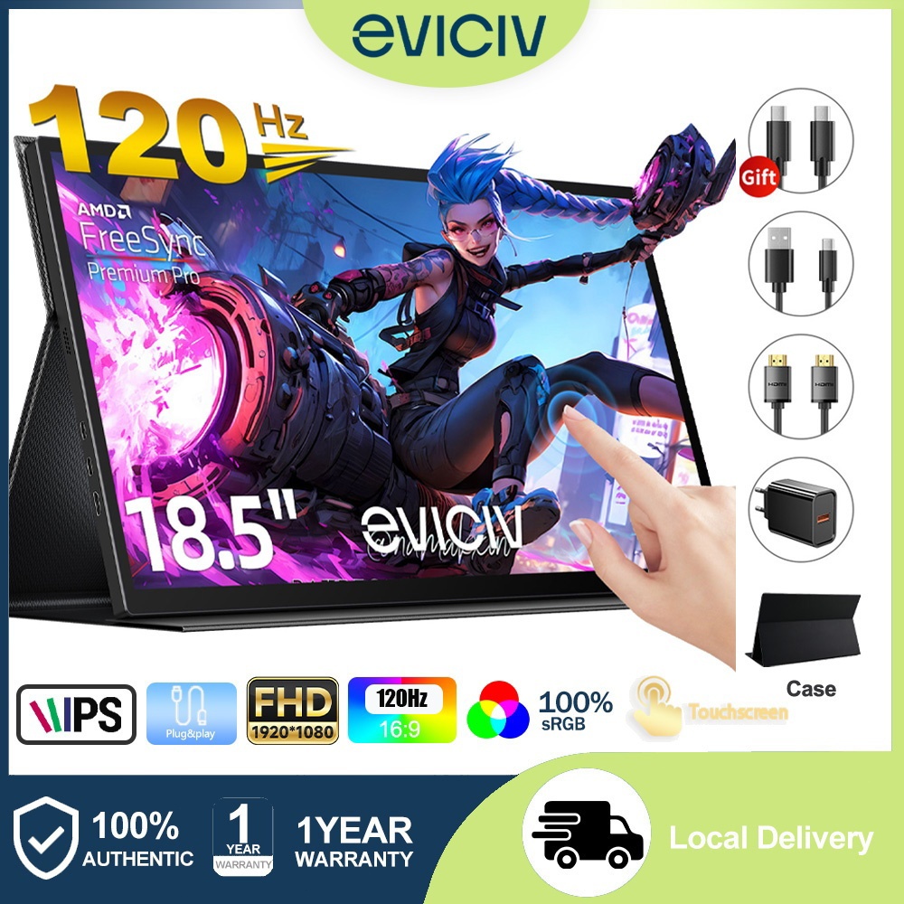 EVICIV Monitor portátil Touchsreen 18.5'' 120HZ FHD 1080P IPS FreeSync compatível Laptop, Macbook, PC, PS5, Xbox, Switch