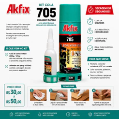 Kit Cola Instantânea + Spray Ativador AKFIX 705