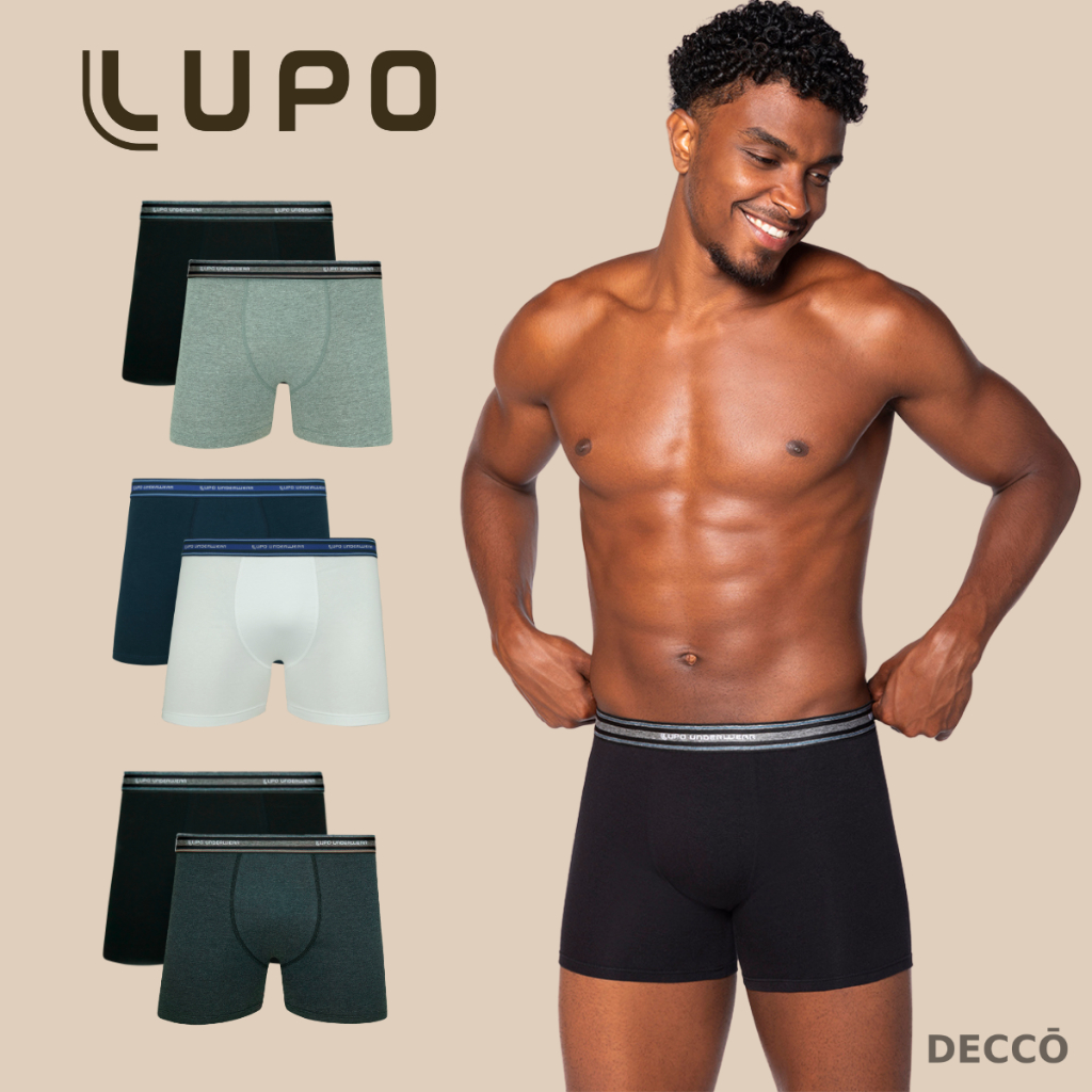 Kit De 2 Cuecas Originais Lupo Boxer Box Básica Em Algodão Cotton Com Elastano