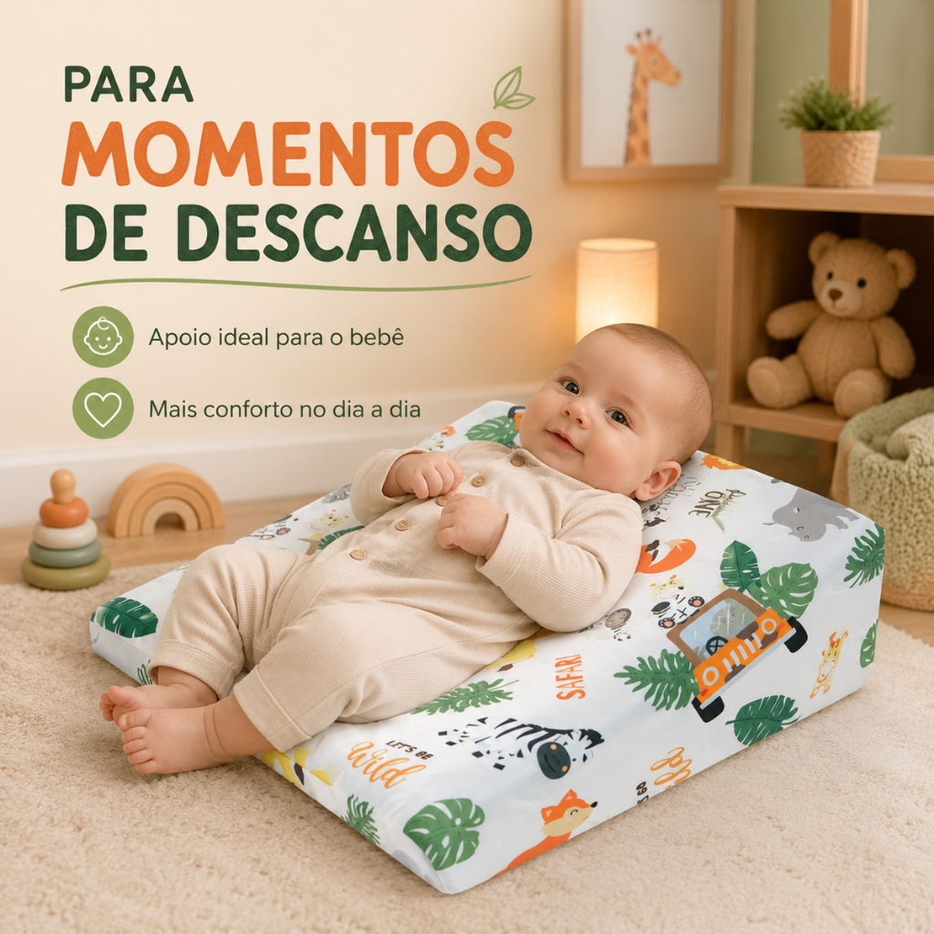 Travesseiro Bebê Anti Refluxo Para Carrinho Moises Antialérgico Menino Menina (Capa + Enchimento) — imagem 2 de 2
