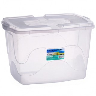 Caixa Organizadora Grande 34L com Tampa Transparente Plástica Container Roupas Livros Bri…