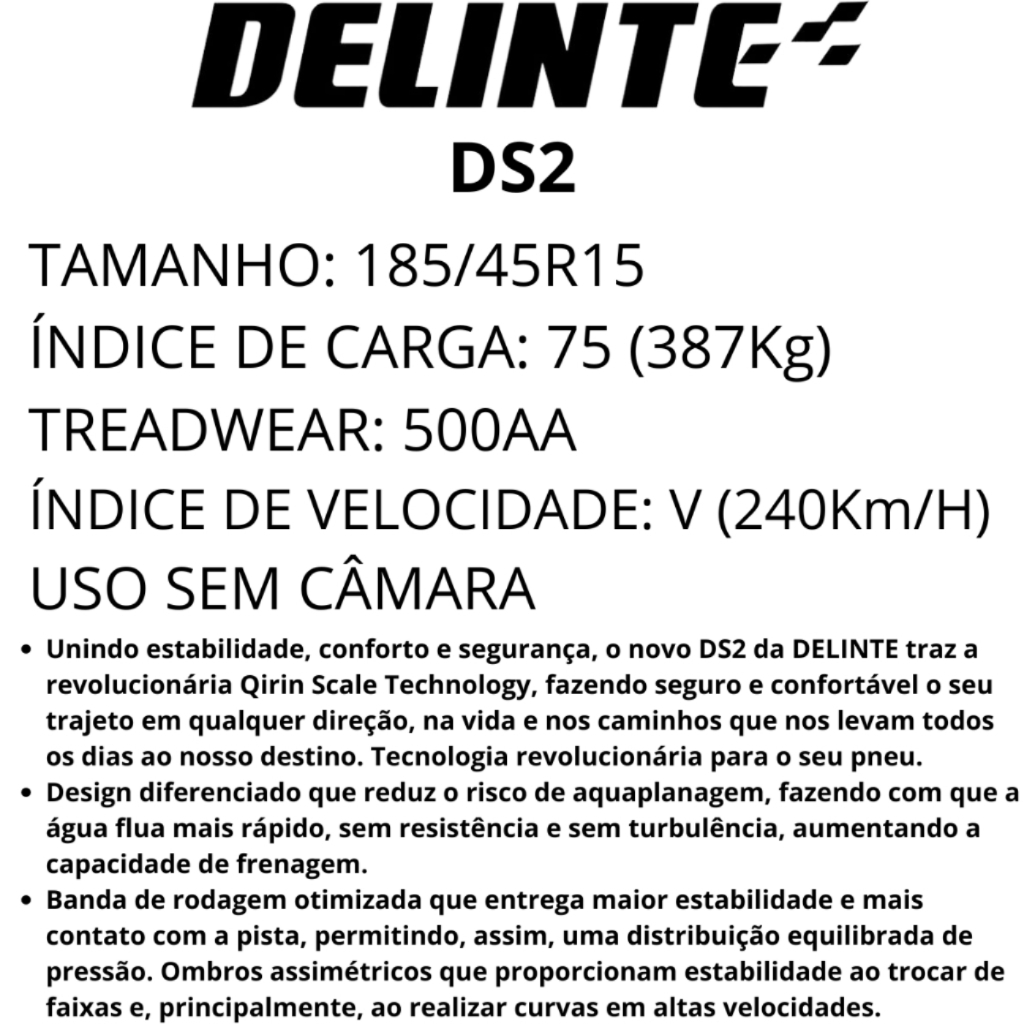 Pneu 185/45R15 75V Delinte DS2 Aro 15 Esportivo Baixo Perfil Alta Performance · foto 2