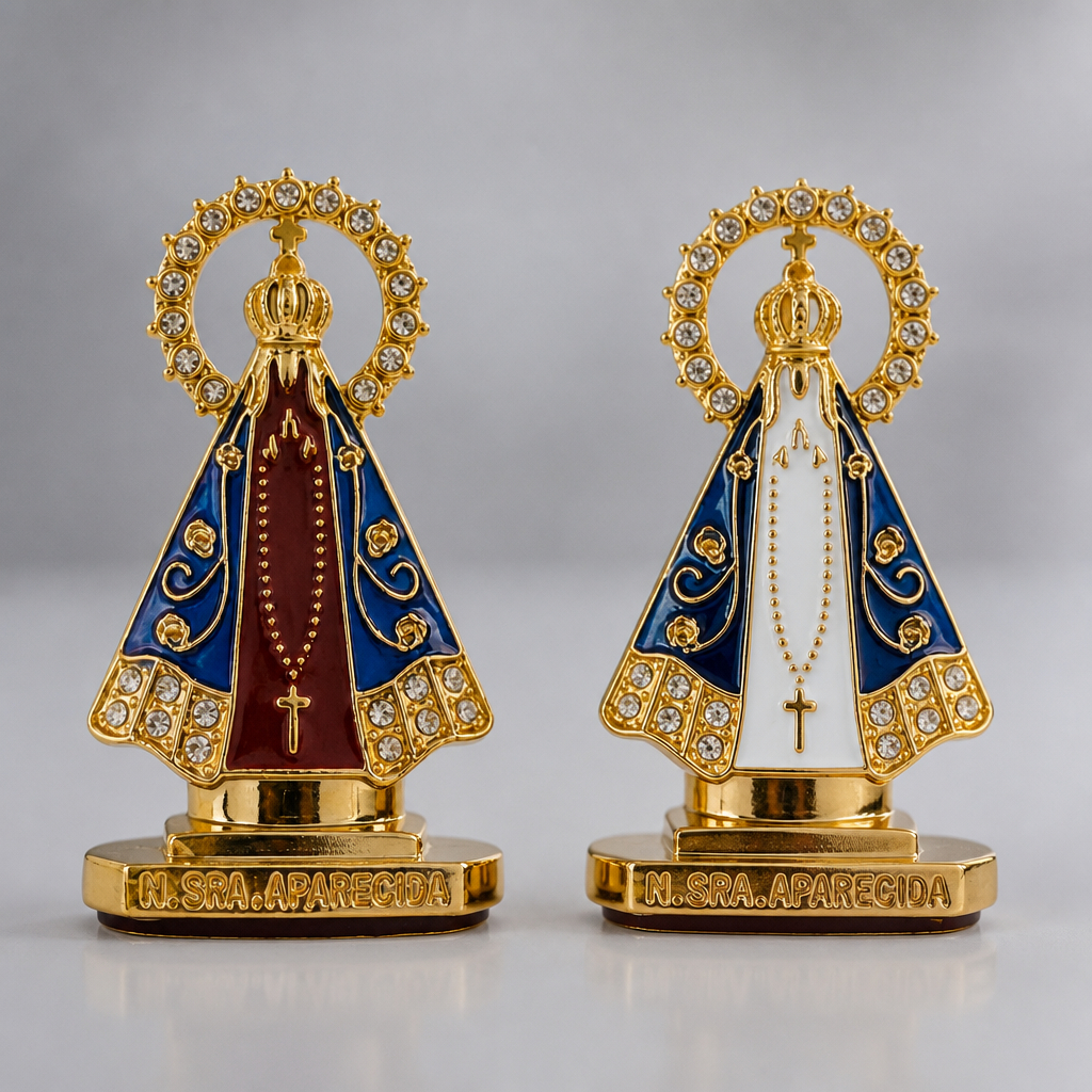Santinha Nossa Senhora Aparecida Com Coroa Dourada Para Painel Carro Decorativo Com Fita Dupla Face