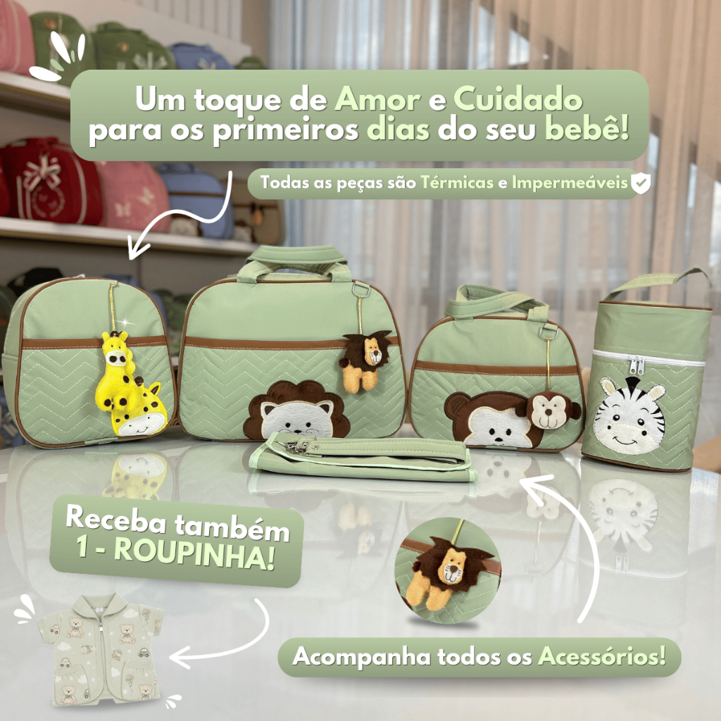 Kit Bolsa Maternidade Savana/Safári(2) Feminino/Masculino com Mochila