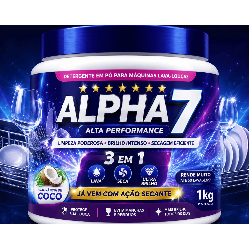 LAVA-LOUÇAS EM PÓ PARA MÁQUINA 1KG DETERGENTE- ALPHA 7 - CARBONATO AZUL