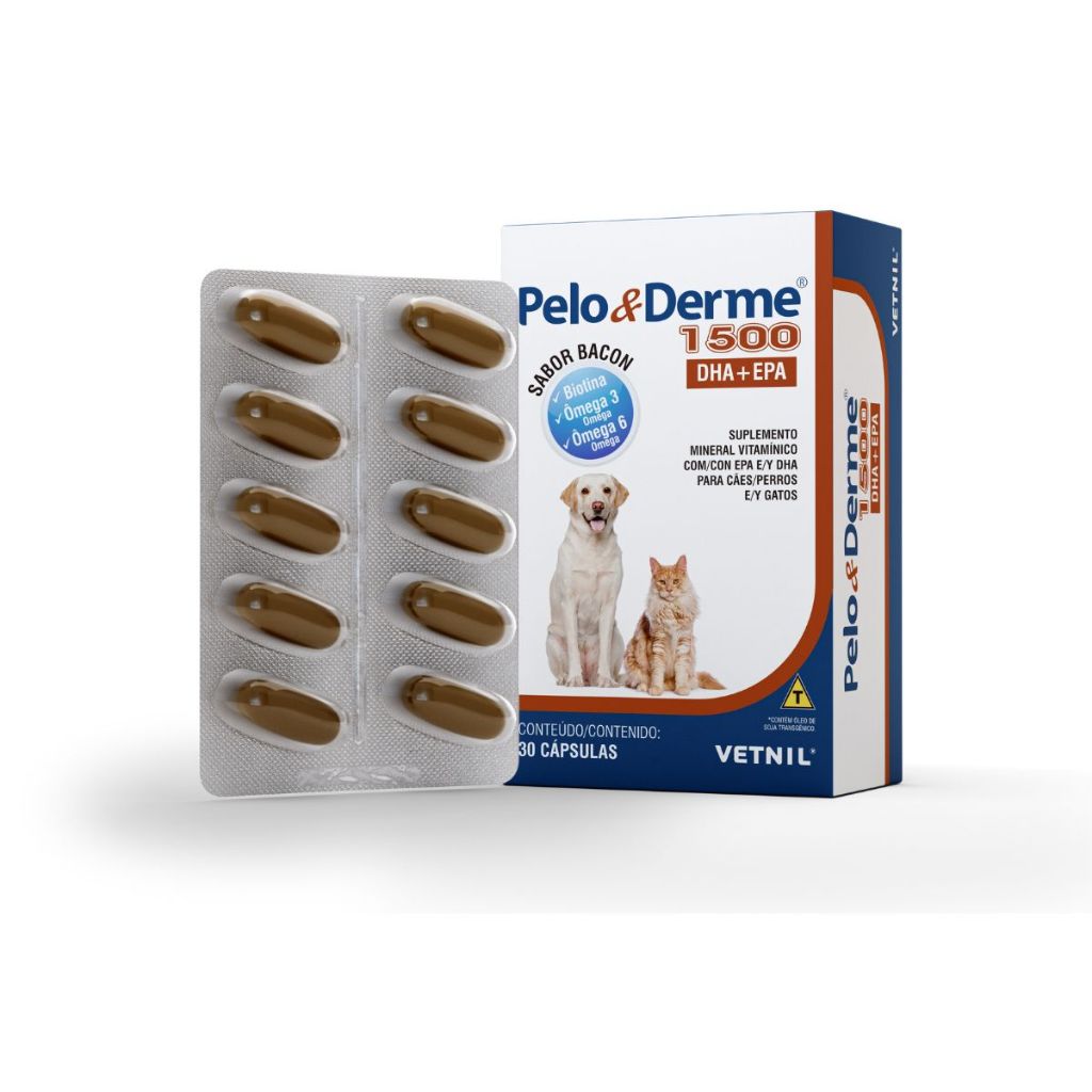 Pelo E Derme 1500Mg 30 Capsulas Vetnil- para dermatite e crescimento dos pelos c