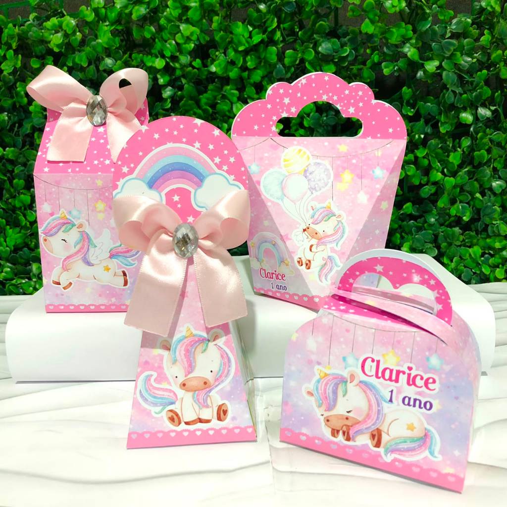 Kit Caixas Personalizadas UNICÓRNIO Lembrancinhas Festa Infantil Aniversário Desmontadas