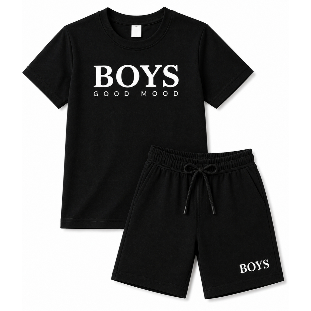 Conjunto Infantil Masculino Camiseta e Bermuda Boys Good Mood Roupa Infantil Menino Kit Verão