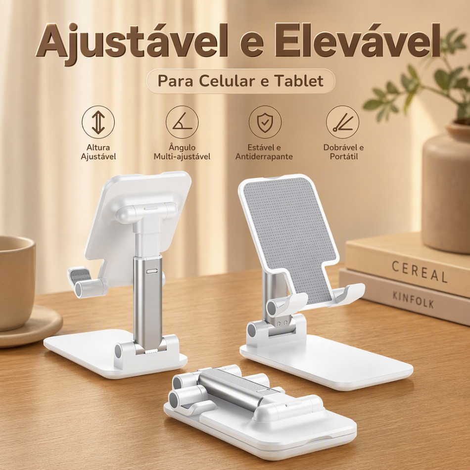 Suporte Ajustável e Elevável Dobrável para Celular e Tablet, Suporte de Mesa Portátil Multiuso