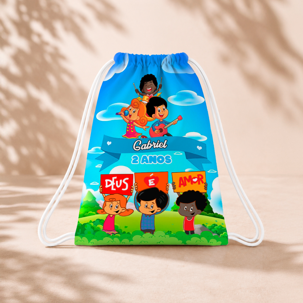 10 Mochila Personalizada Infantil 18x26 Sacolinhas Surpresa Festa Aniversário Lembrancinha 3 palavrinhas Azul