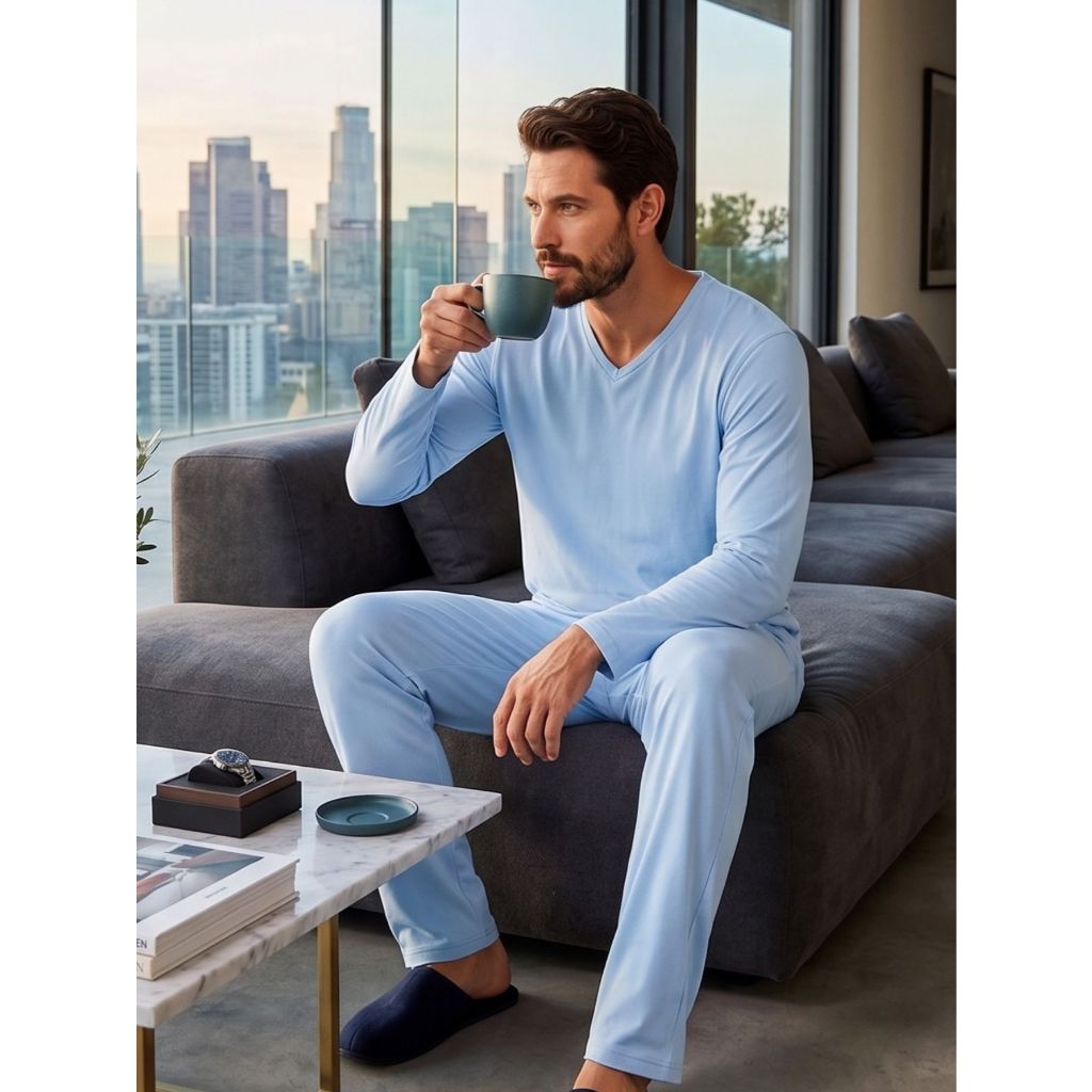Pijama de Inverno Masculino Manga Longa Calça Comprida Adulto de Frio Alex