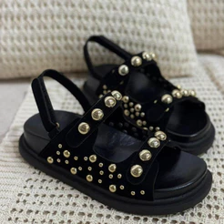 Sandália Birken Feminina Luy Traseira Velcro Preto Camurça