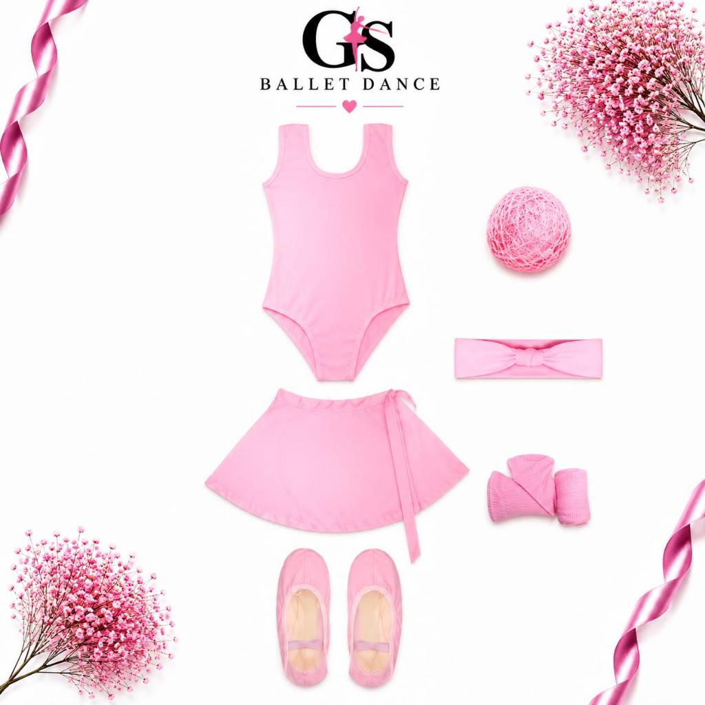 Kit Ballet 6 itens Collant Regata e Saia Transpassada